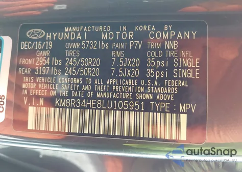 2020 Hyundai Palisade Sel из США, поврежденный, VIN KM8R34HE8LU105951